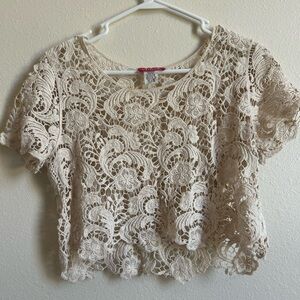 Shasa Beige Crochet Knitwear Boxy Crop Top